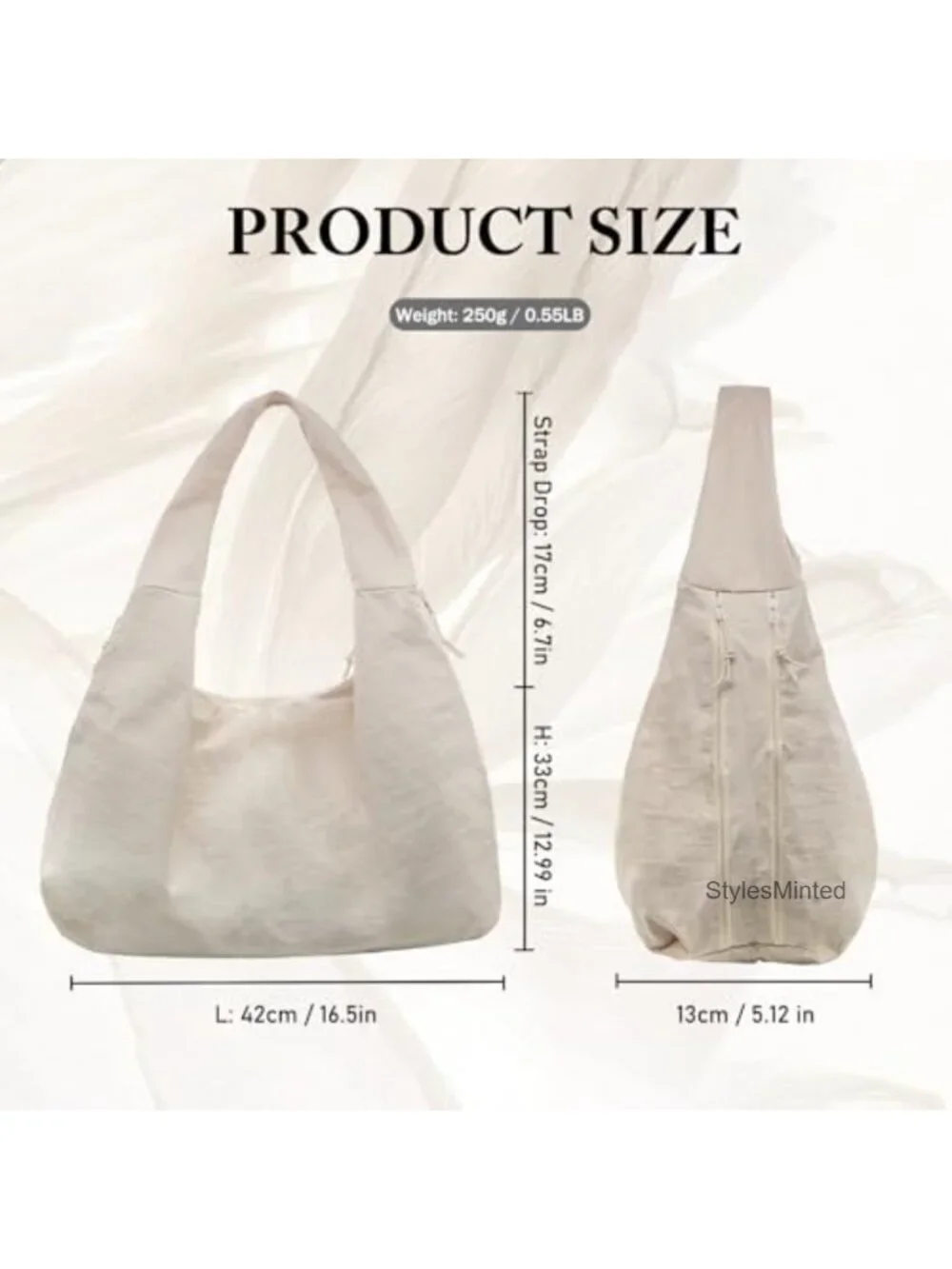 Nylon Slouchy Hobo Tote Bag Large Crescent Shoulder Bag for Women Travel Gym